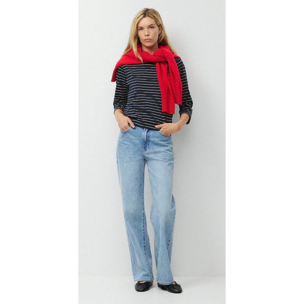 Denim Forum The Farrah Hi-Rise Wide Leg Jeans Light Wash Blue 23 Aritzia